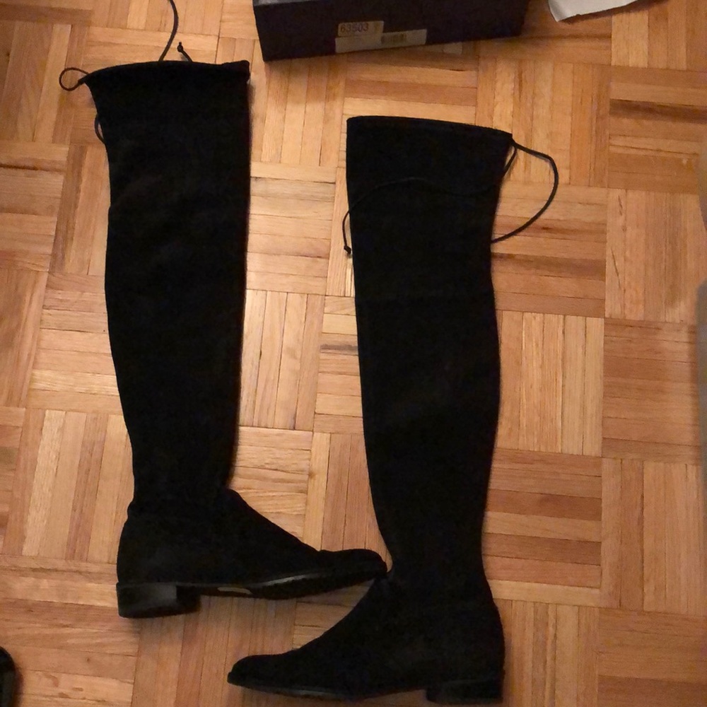 Stuart Weitzman Lowland Black Suede OTK Boots 7.5